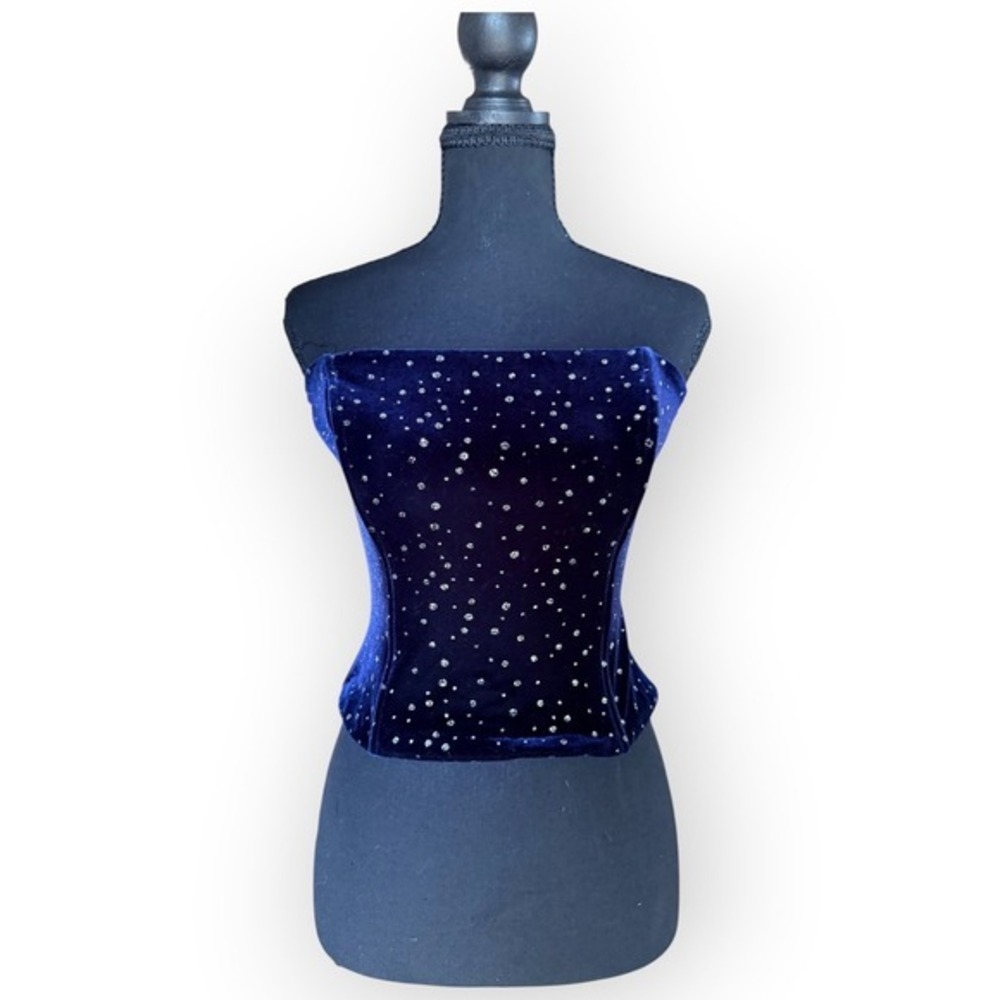 Vtg 90s Y2K Scott McClintock Velvet Rhinestone Corset Top S